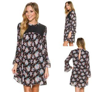 Volcom Salty Free Dress Tunic Floral Long Sleeve Knee Length Fully Lined Relax M